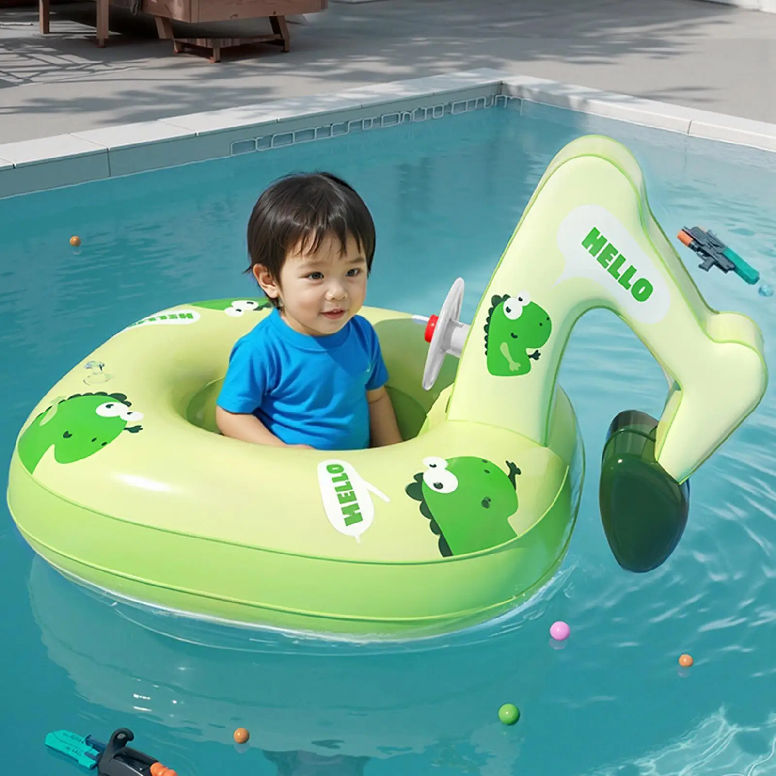 Flutuadores de piscina para crianças em formato de escavadeira, anel de natação para bebês, brinquedos de praia, flutuador de piscina para crianças de 2 a 6 anos