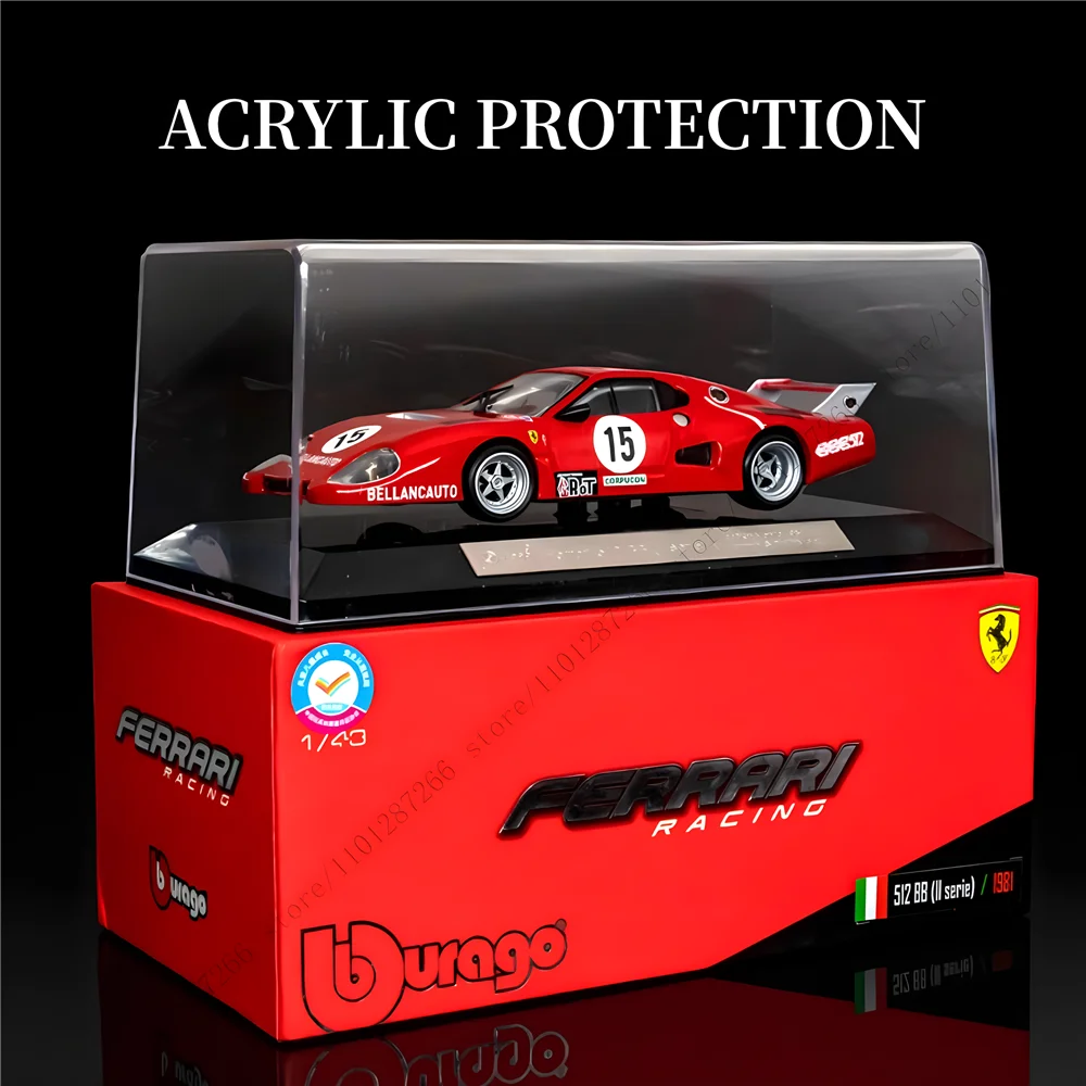 Bburago 1:43 Ferrari 250 Testa Rossa Car Model Replica, with Acrylic Case Base, Scale Monte Carlo Le Mans Daytona Miniature Toy