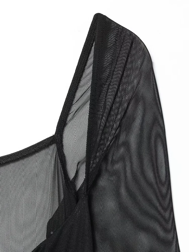 ملابس نسائية وصلت حديثًا لشتاء 2025 على الطراز الأوروبي والأمريكي بأكمام طويلة ورقبة مربعة فستان مرقع