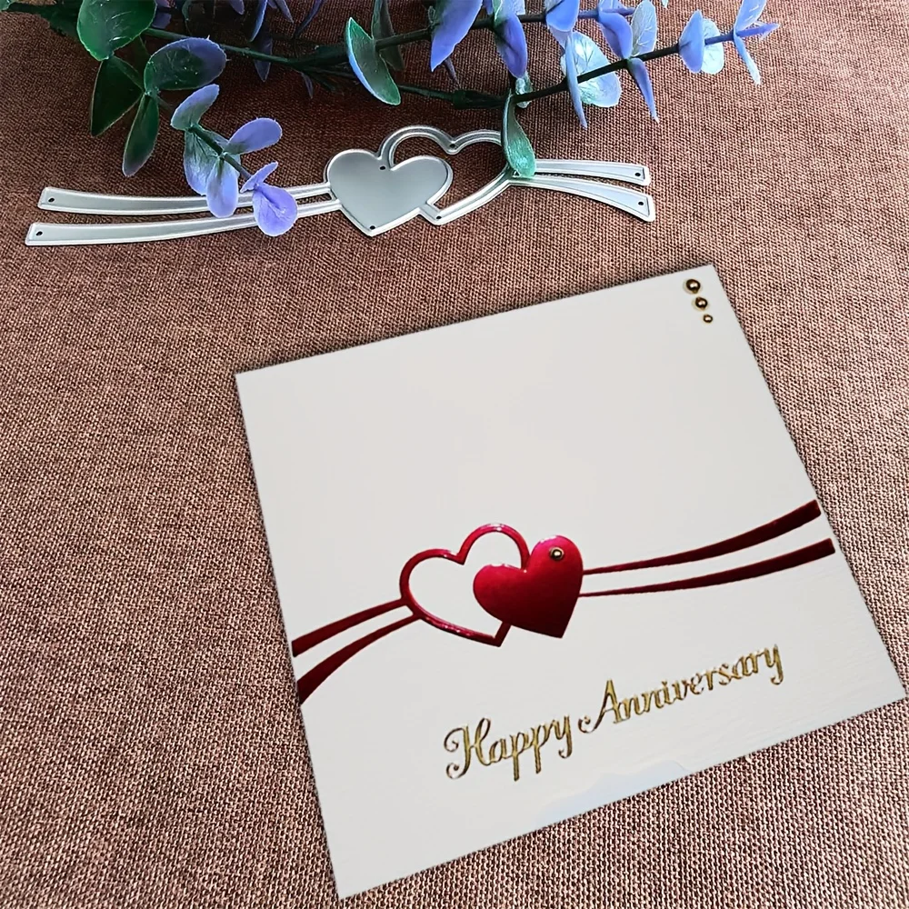 Double Interlocking Heart Ribbon Border Metal Cutting Dies, Valentine Wedding Card Scrapbooking Craft Dies