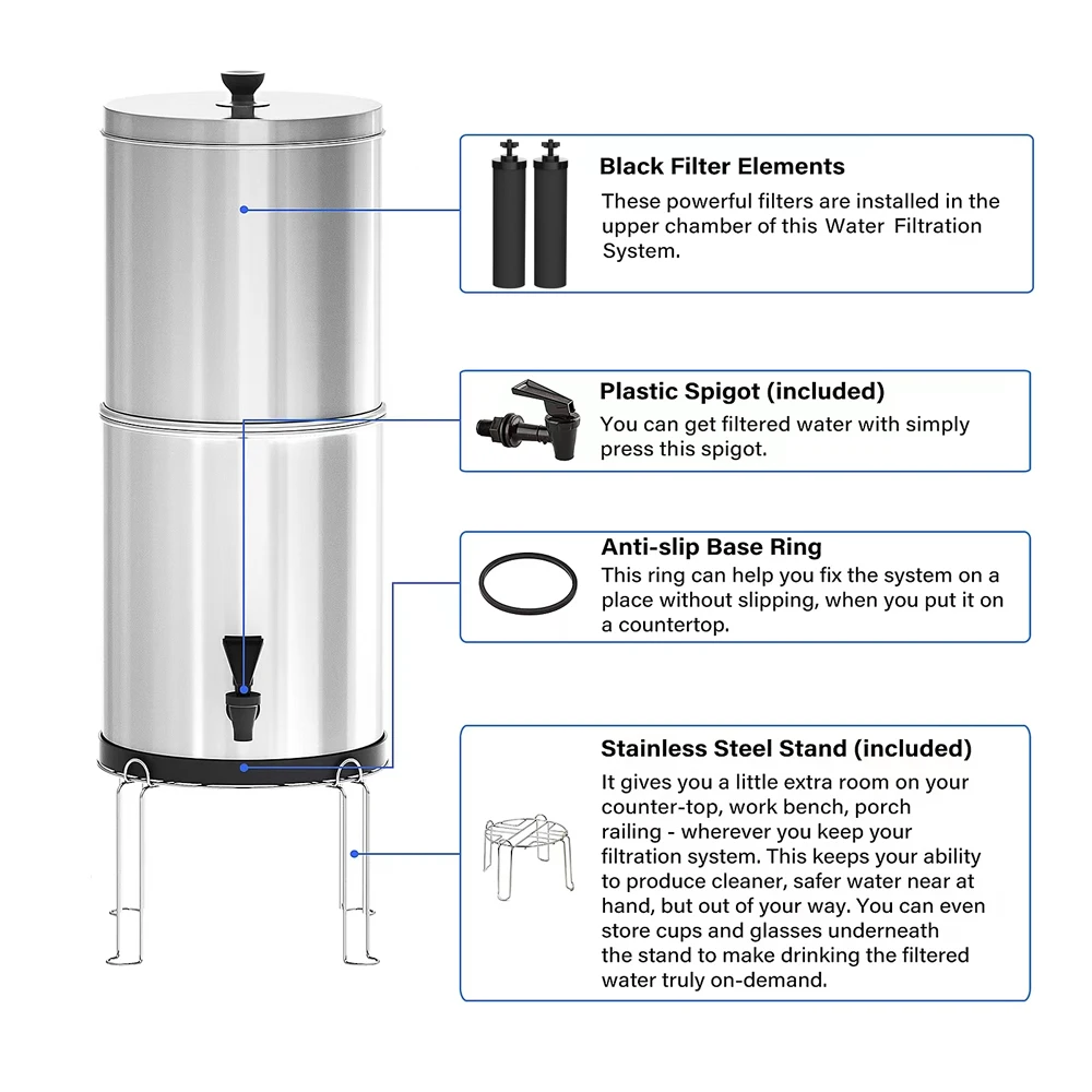 Gravity-fed Water Filter System & Gravity Water Filter, Replacement for BB9-2 Black Filters & PF-2 Fluoride Filters