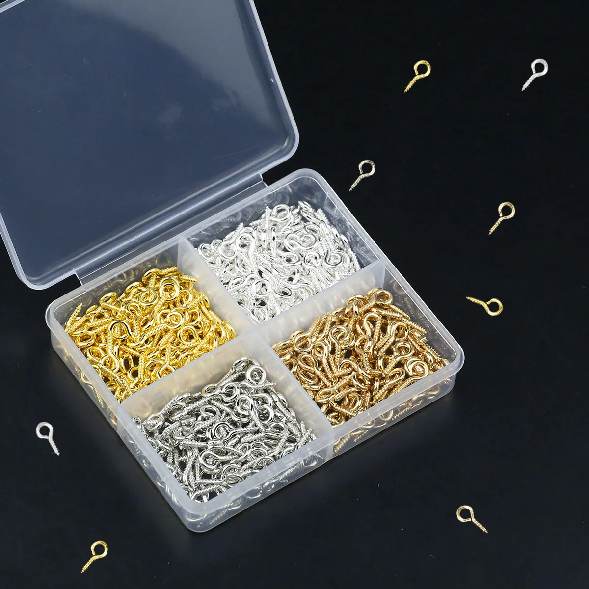 Boxed 400pcs Mini Screw Eye Pins For Jewelry Making Pearl Beads Screw Threaded Hooks Eyelets Clasps Findings For Bracelets DIY 