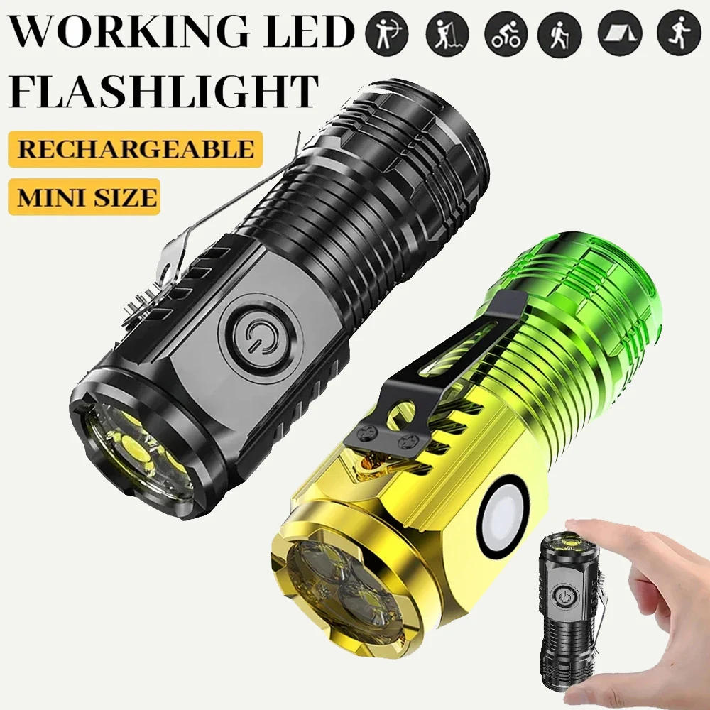 Super Bright 3 LED Flashlight Type-C Rechargeable Zoom Torch Portable MINI Lantern Powerful Outdoors Camping Cycling Hiking Lamp