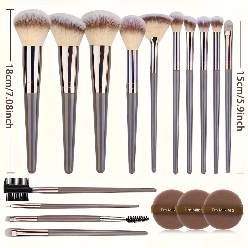 Juego de brochas de maquillaje premium de 15 piezas con esponja para mezclar: pelo sintético ultrasuave, kit cosmético completo, regalo y viajes ideales