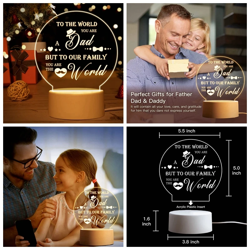 Best Text Circular Shpae Night Lamp For Dad Gift Father Day 3 color Acrylic Light Bedroom Table Lamp