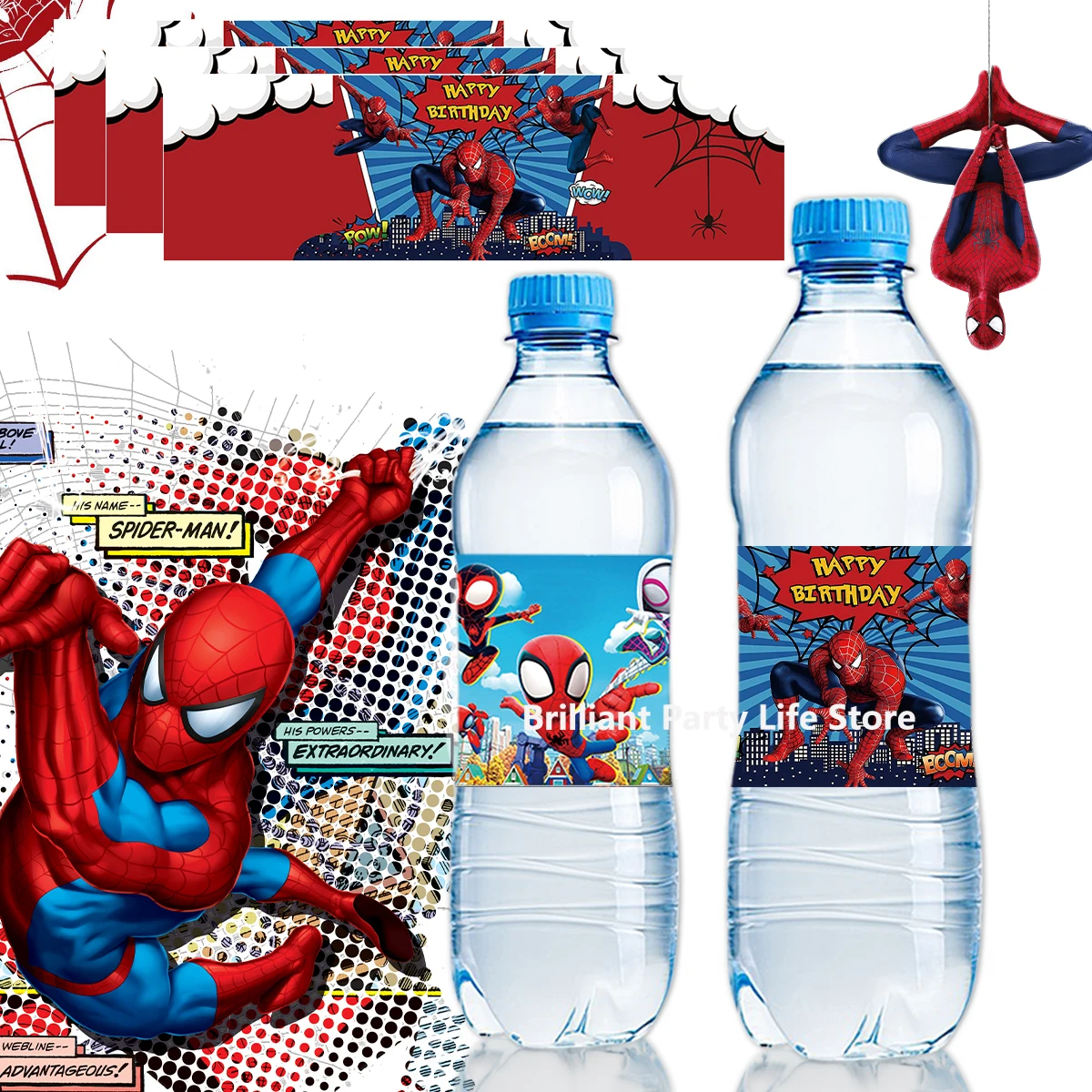 Disney Spiderman Stickers Children's Birthday Party Decoration Disney Bottle Sticker Action Figure Sticker Cartoon Kids Gift