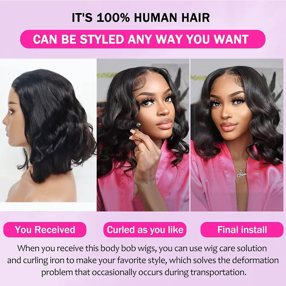 Body Wave Bob Invisible Strap Glueless Wig Human Hair 5x5 Hd Lace Front Summer Wig No Leave Out Cool Wig Beginner Friendly 8 In