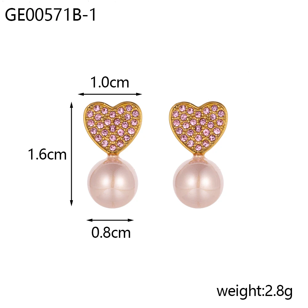 أزياء بسيطة هندسية القلب الزركون الفولاذ المقاوم للصدأ مطلية بالذهب السيدات اللؤلؤ قلادة إسقاط أقراط قلادة مجموعة مجوهرات