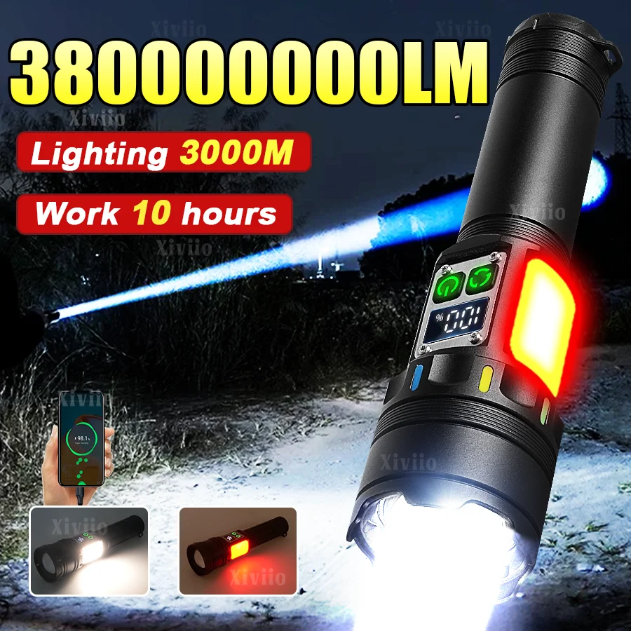 

Новый сверхмощный светодиодный фонарик Type-c, перезаряжаемый фонарик, супер яркий, 3000 м, тактический фонарь, фонарь для кемпинга, рыбалки