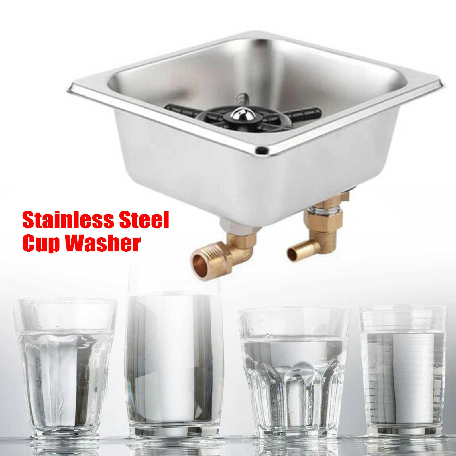 

Stainless Steel Cup Rinser - 304 SS+Brass, 5-Hole High-Pressure Spray, Auto-Shutoff, G1/2in Thread for Kitchen/Cafe