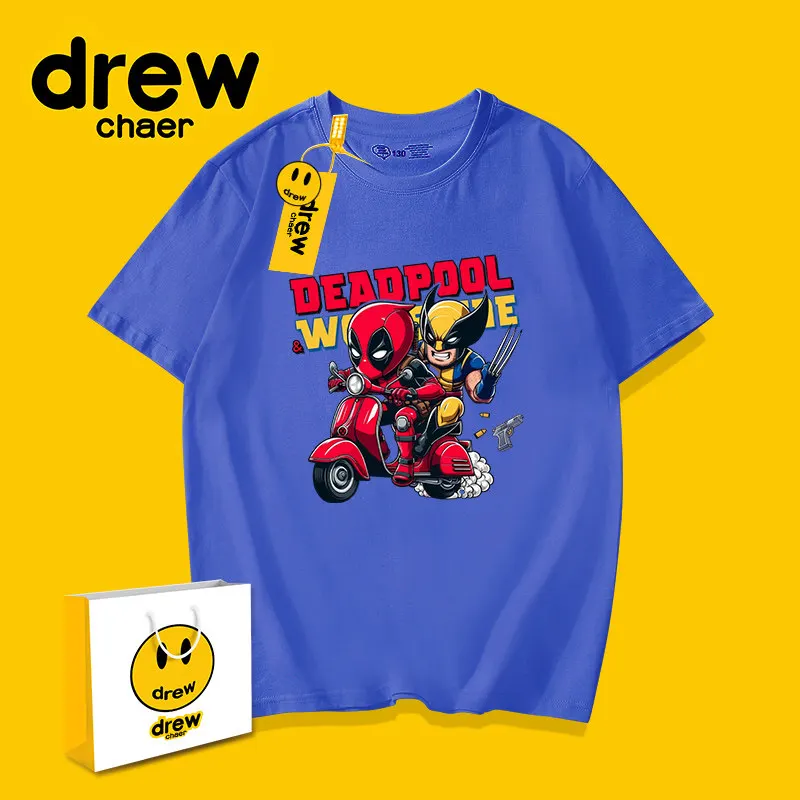 Nueva camiseta con estampado de Deadpool Wolverine para niños, novedad de verano, 100% algodón, transpirable, informal, con cuello redondo, para padres e hijos