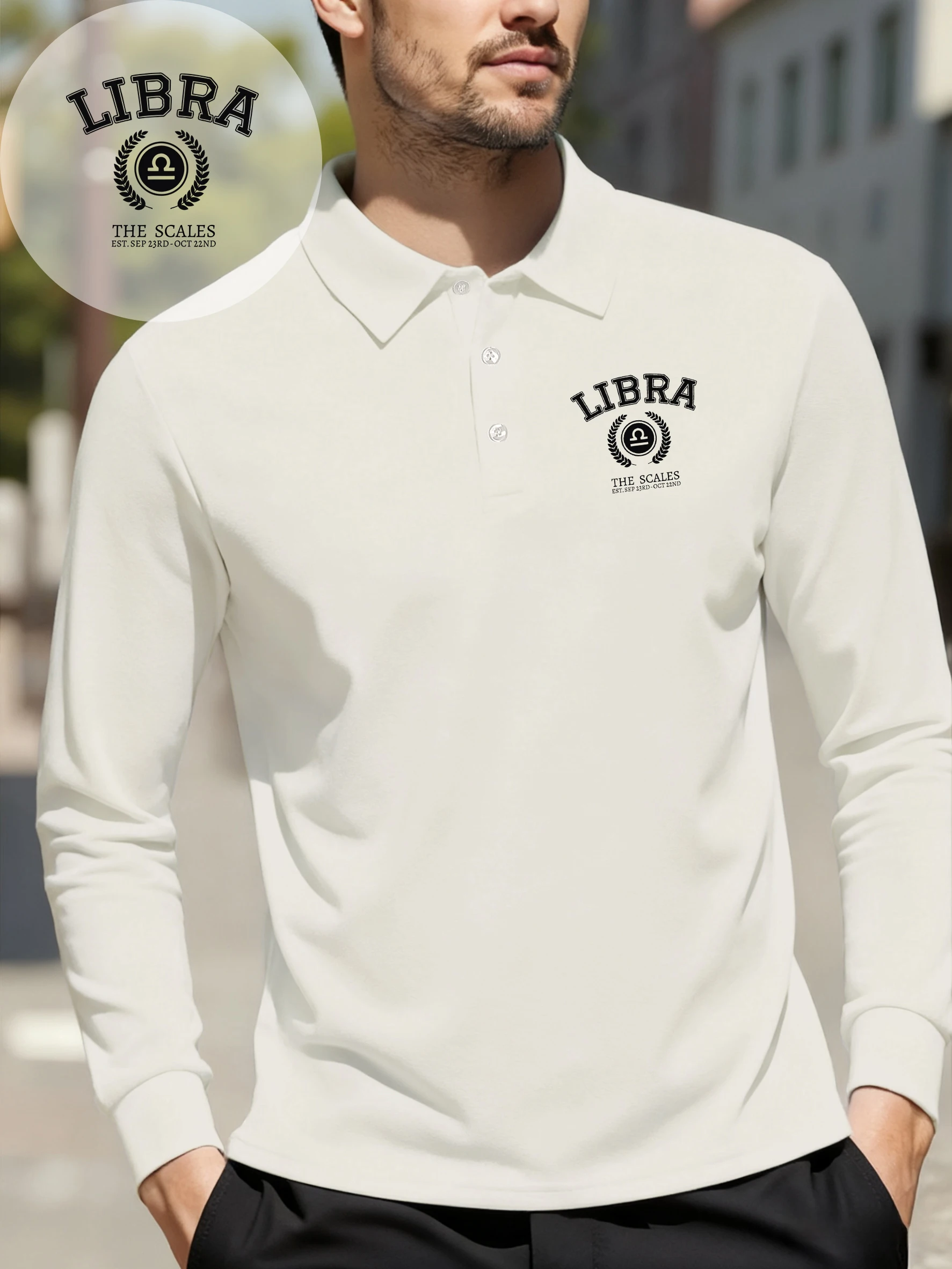 Libra The Scales Print Revers Polo Shirts Male Basics Fashion Long Sleeve Breathable Busnesswear Man All-Match Businesswear