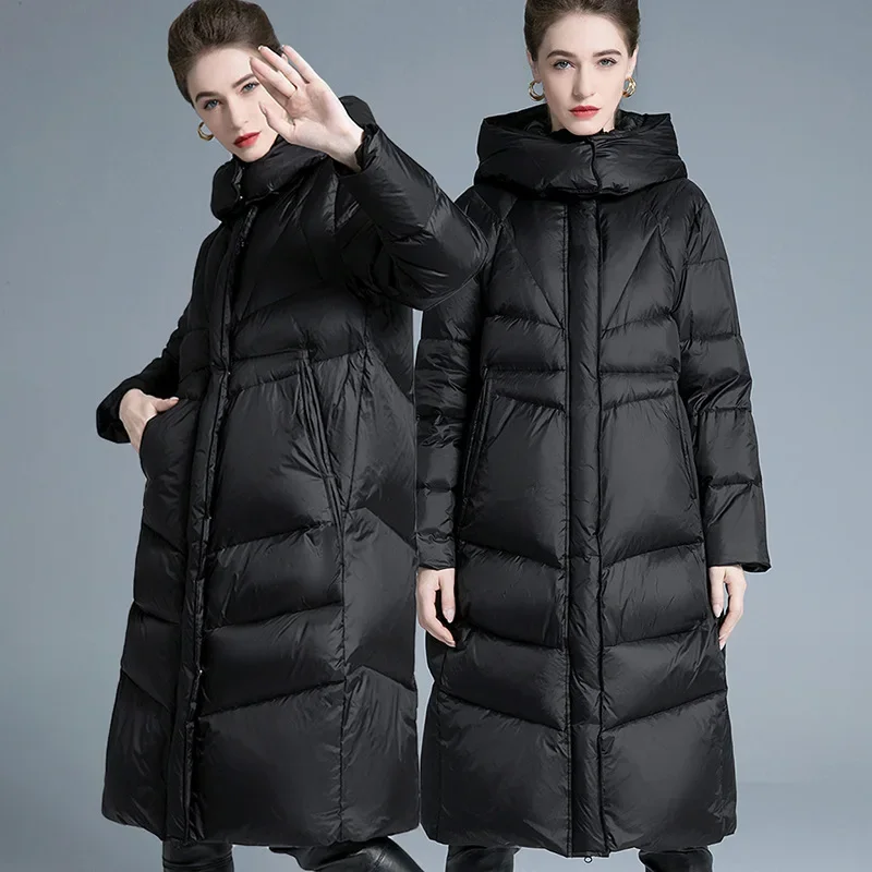 

Women's New Winter Thickened Long Loose Slimming Knee-Length down Jacket Fashionable White Duck down Coat Polyester Fiber