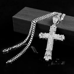 Hip Hop Ice Out Cross Pendant Necklace Men Street Hip Hop Rap Fashion Jewelry Religious Christian Amulet Necklace