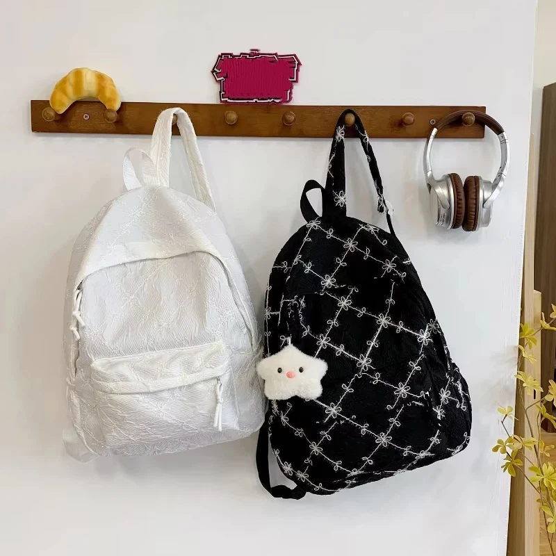 Korean Version Lightweight Bow Printed Backpack  Nylon Large Capacity Student Backpack Simple Versatile Casual Travel Backpack
