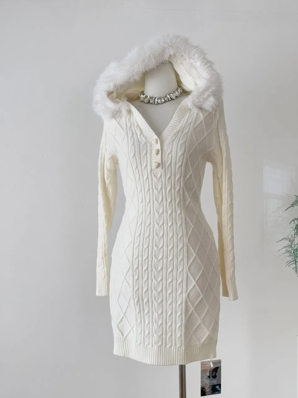 

Ele Simple Knitted Dr Women's Slim Fit Hooded Coat Collar Long Skirt Winter New Sle Polyester Fiber Girls' Dr