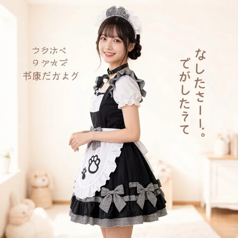 

Cute Cat Ear Maid Outfit, Japanese Style Lolita Dress, Sweet Cosplay Costume,Retro Fashion Casual Daily Party Full Matching Suit