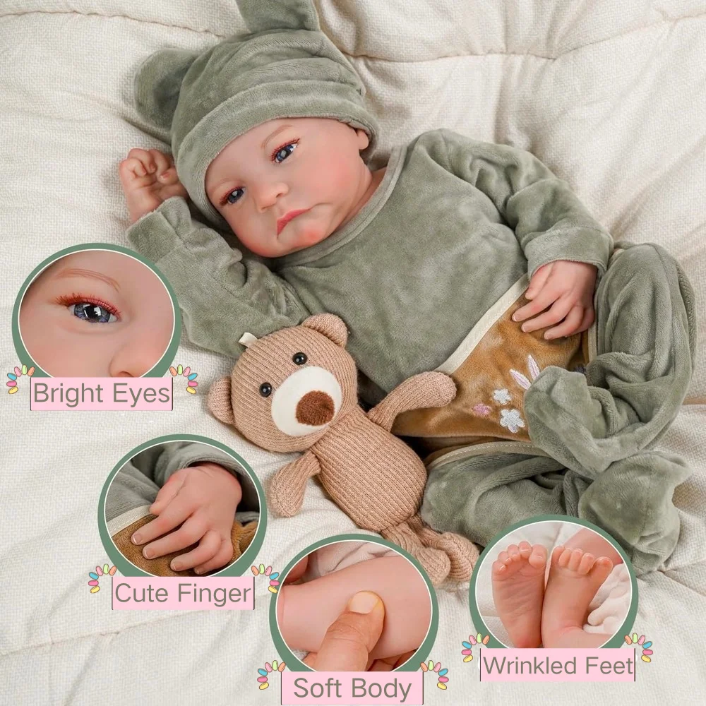 46CM Finished Reborn Baby Doll Levi Awake Open Blue Eyes 3D Painted Skin Veins Newborn Art Collection Doll Christmas Gift