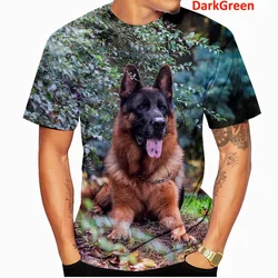 男性用半袖Tシャツ,夏,3D犬,german,シェパードパターン,ユニセックス