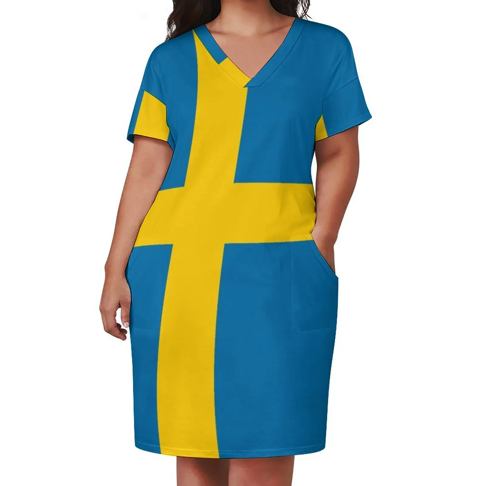 Swedish Flag of Sweden Loose Pocket Dress Women