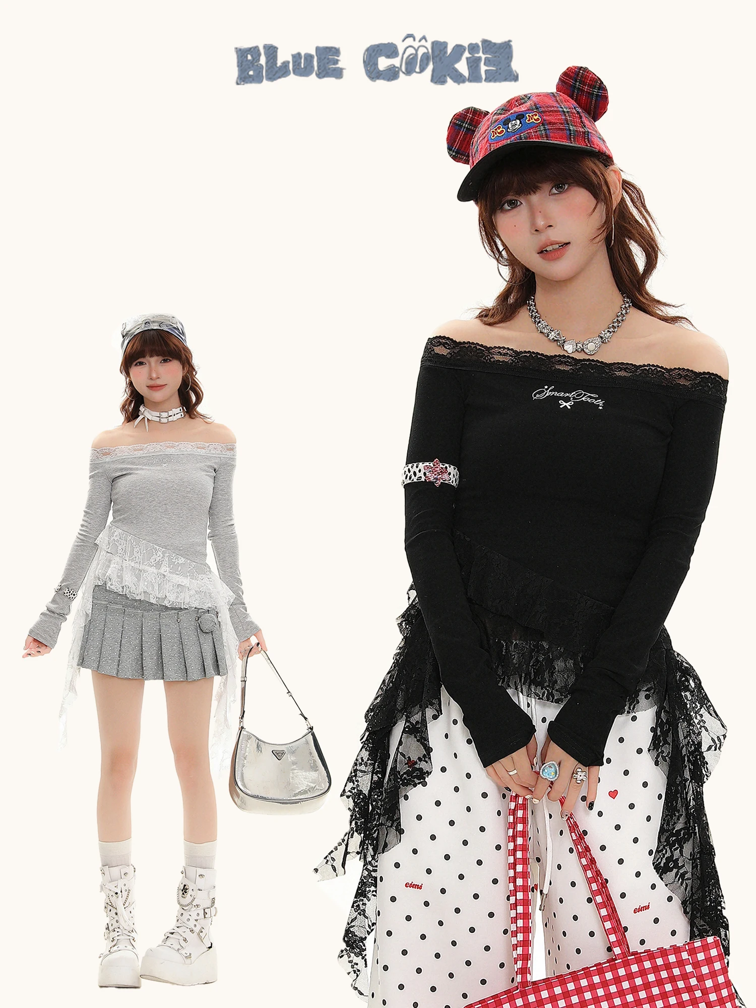 

Женский осенний топ с кружевными вставками, открытыми плечами, длинным рукавом, асимметричным кроем, в американском стиле, для стильных девушек