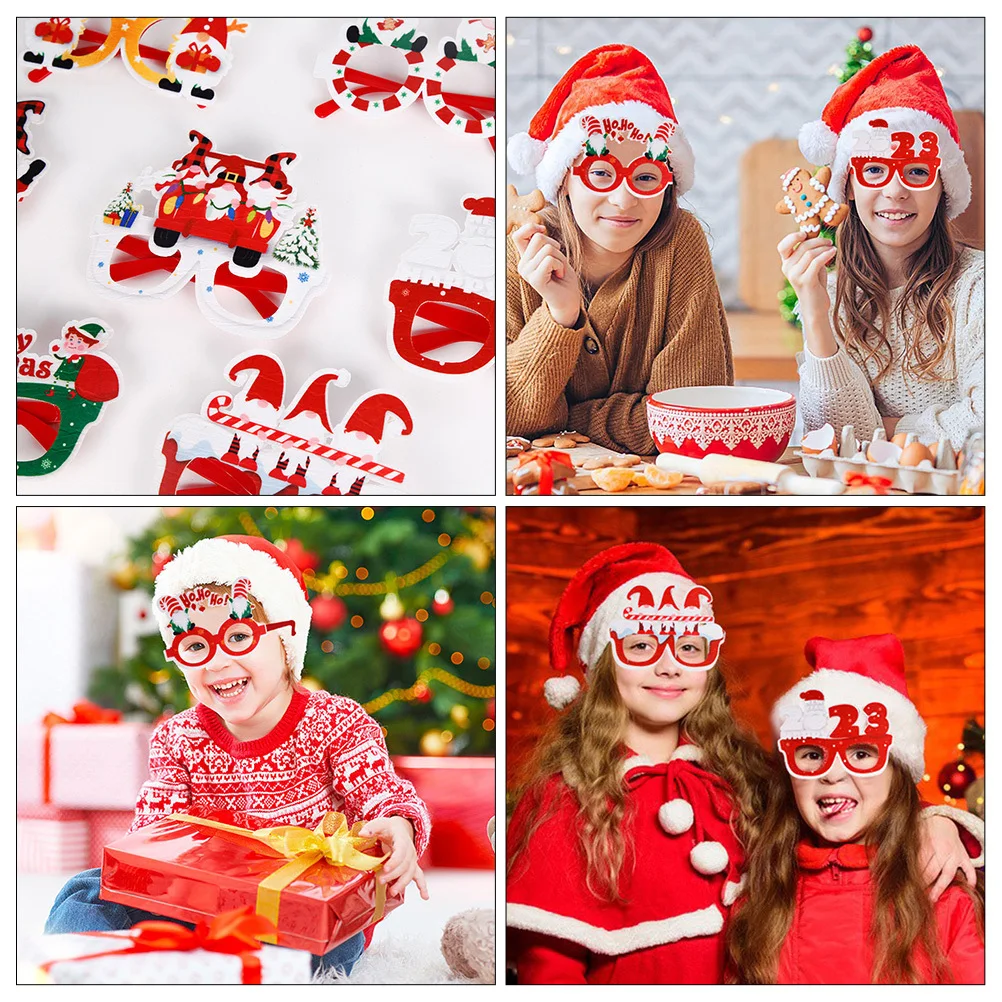 

12Pcs Christmas Eyeglasses Felt Glasses Frames Bright Photo Props Party Favors Mixed Styles Xmas Photo Accessories