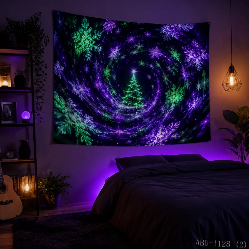 VIKAMA Neon Purple Green Snowflake Vortex Tree Spiral Galaxy Christmas Tapestry Bedroom Living Room Dorm Home Decor Modern Style