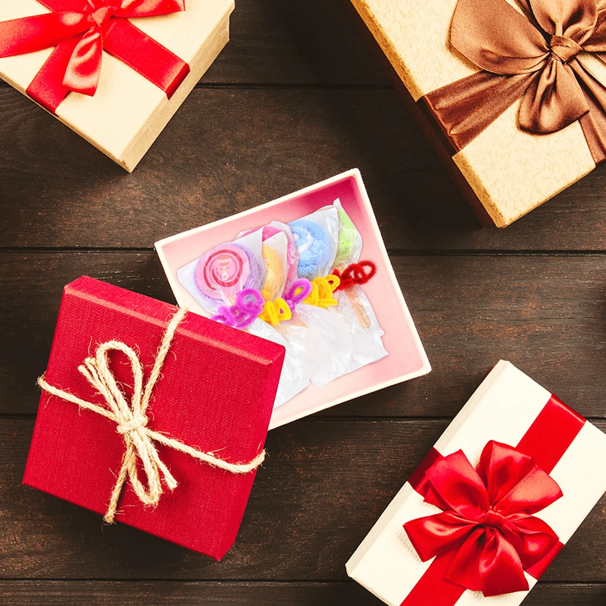 

5Pcs Creative Wedding Gift Towels Lollipop-Shaped Decorative Hand Towels Soft Absorbent Cotton Face Towel Party