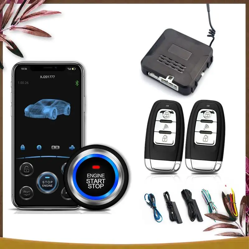 AB59-Car Mobilephone Remote Control Engine Start One Button Start Stop Black Universal Autostart Keyless Entry System Central Lo
