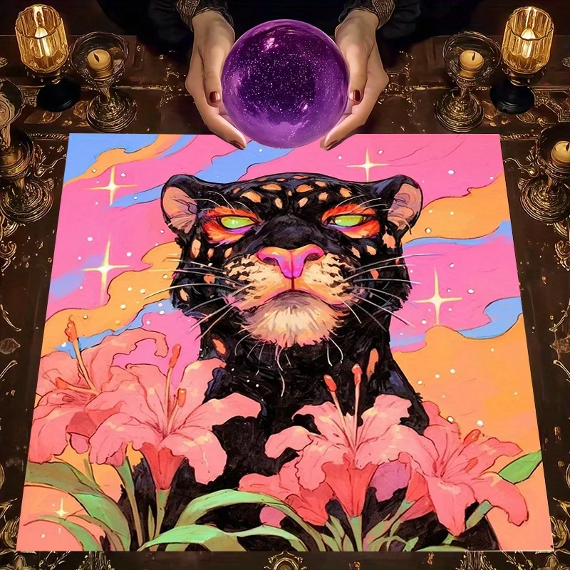 Mystic Jaguar Art Print BohoTablecloth Bohemian Wall Decor Spiritual Cat Portrait Trendy Home Accent