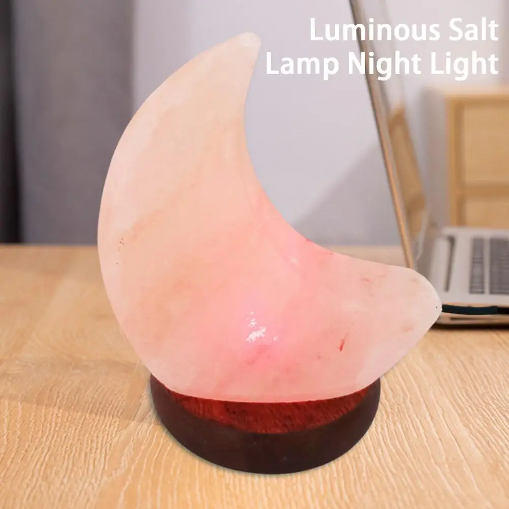 USB 야간 조명 달 모양 색상 변경 조명, 장식용 LED 인조 크리스탈 소금 램프, 가정용 나무 기반
