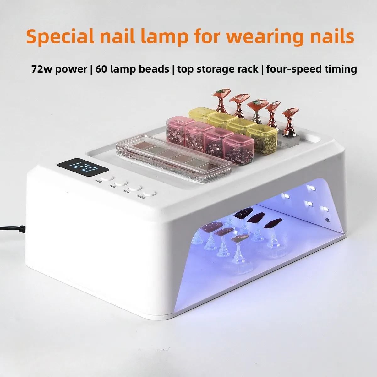 72W High Power Nail Lamp for Press on Nails, Large Space UV Curing Manicure Light Therapy Lamp Tools
