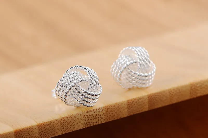 New 925 Sterling Silver Jewelry 9MM Fine Mini Knot Stud Earrings Women Fashion Charm Wedding Gift Accessories Wholesale