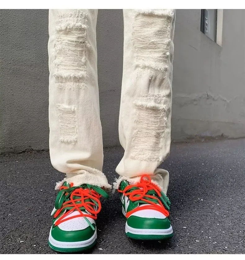 2024 spodnie y2k Streetwear weiß schlank zerrissen gestapelte Jeans Hosen für Männer Kleidung Gothic gebürstet lange Hosen Pantalones Hombre – Detail 31