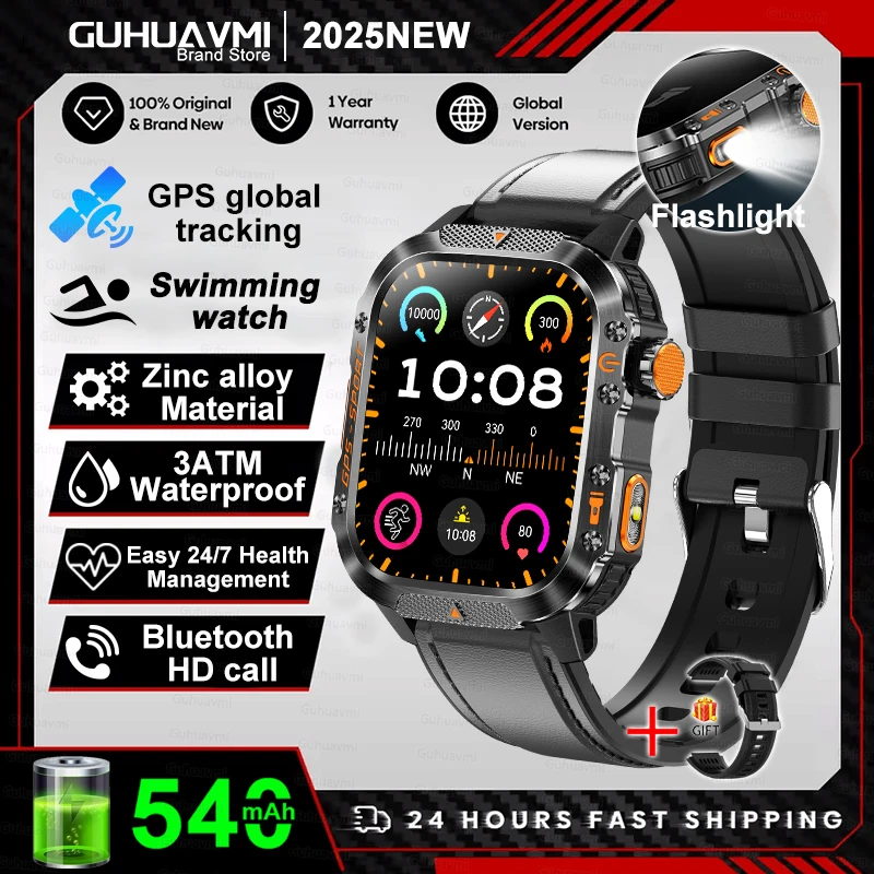 2026 Nieuwe Militaire Smartwatches Mannen 10ATM Waterdicht Zwemmen GPS Bluetooth Oproep 2.01 "AMOLED HD Sport Zaklamp Smart Horloge Mannen
