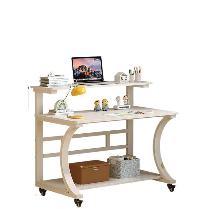 Movable computer desk Bedroom Home double layer, small desk Student learning writing table Simple bedside table with gurney