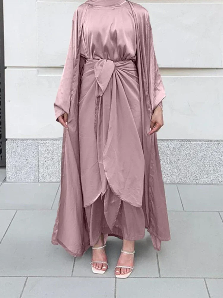 Eid Muslim 3 Piece Abaya Dress Set Women Morocco Party Dresses Belted Kaftan V-neck Maxi Prayer Abayas Maxi Long Vestidos 2026