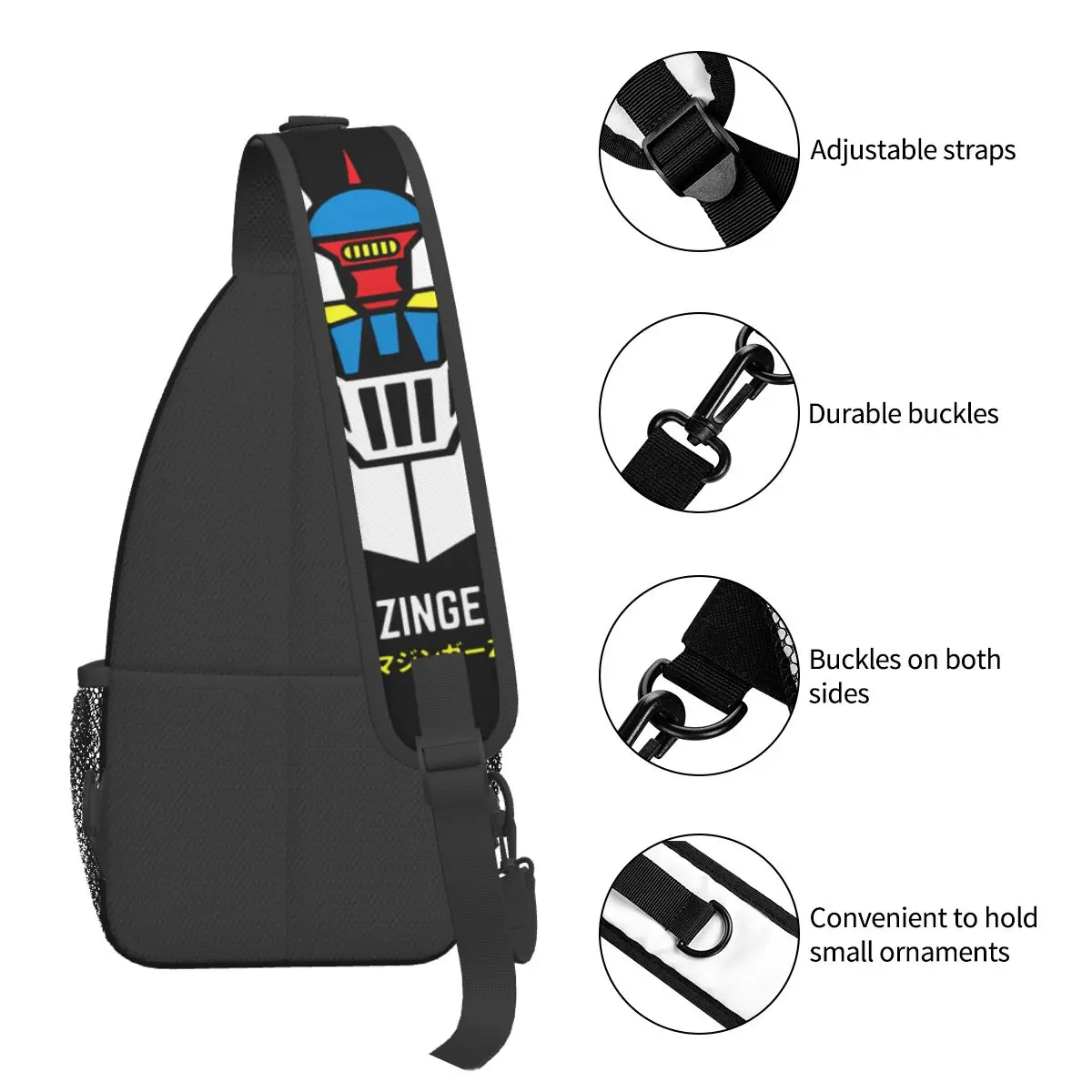 Actarus Mazinger Z Crossbody Sling Bag Cool Chest Bag Robot Grendizer Goldorak Shoulder Backpack Daypack Hiking Outdoor Camping