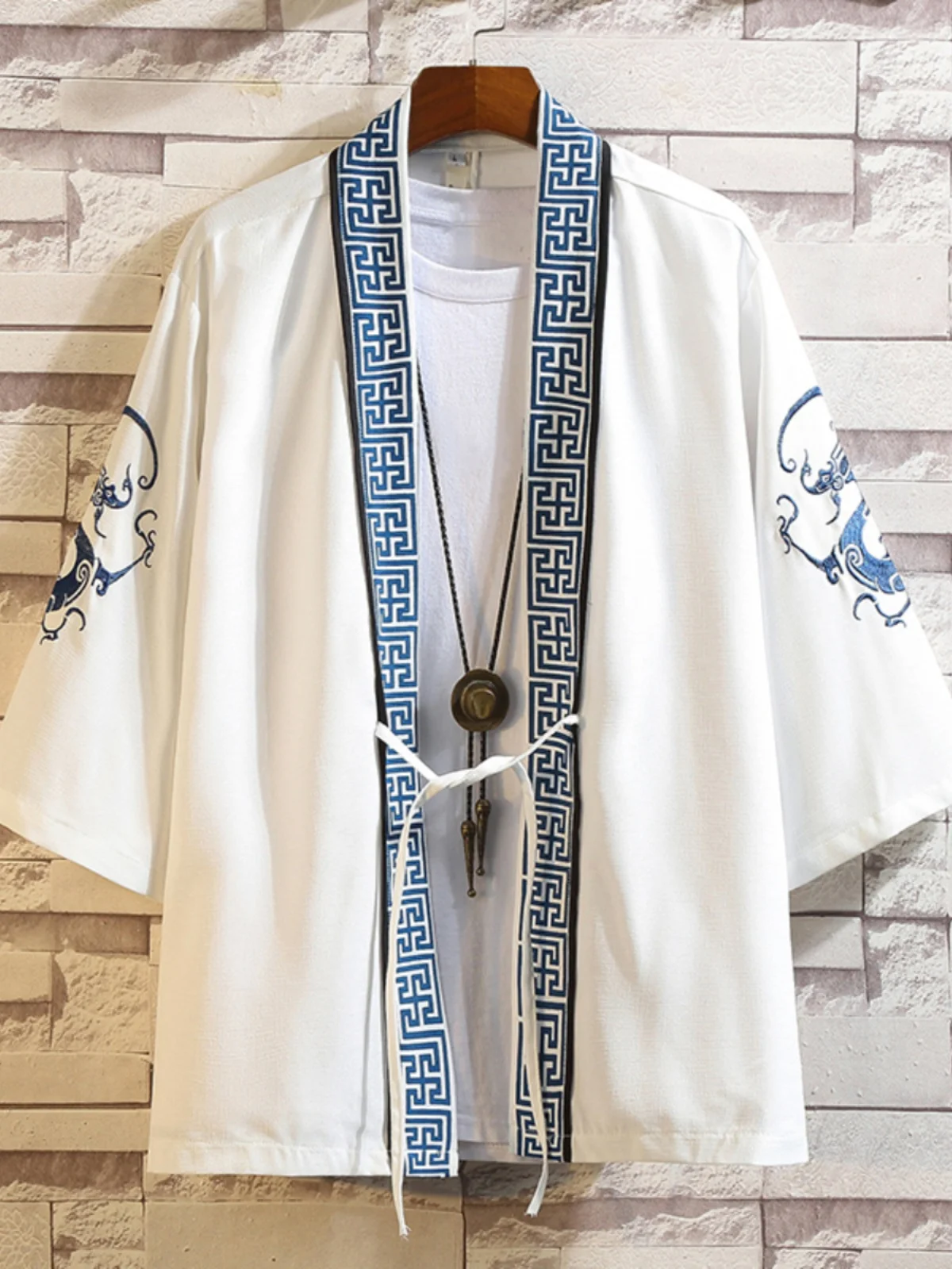 

Летнее мужское японское кимоно Hanfu с вышивкой, открытый кардиган, верхняя одежда с перьями, плавающий мир, древний халат