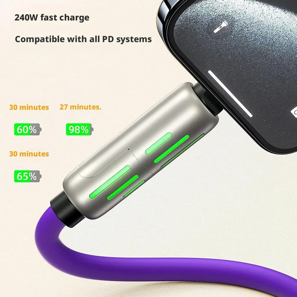4-in-1 240w Superfast Charging Cables USB A Type-C Lightning Cable 240w 240W Power De Multi Fast Charging Cable With RGB Light