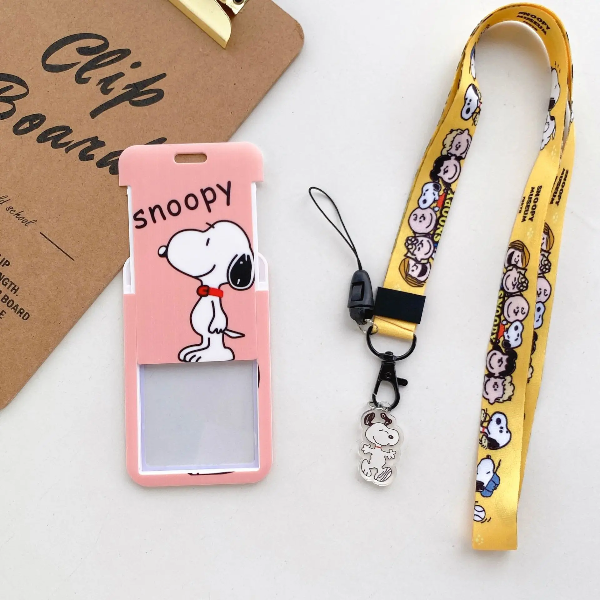 Cartoon Snoopy Card Holder Anime Bus Card Cover Long Rope Neck Strap Lanyard Card Case Kids Gifts