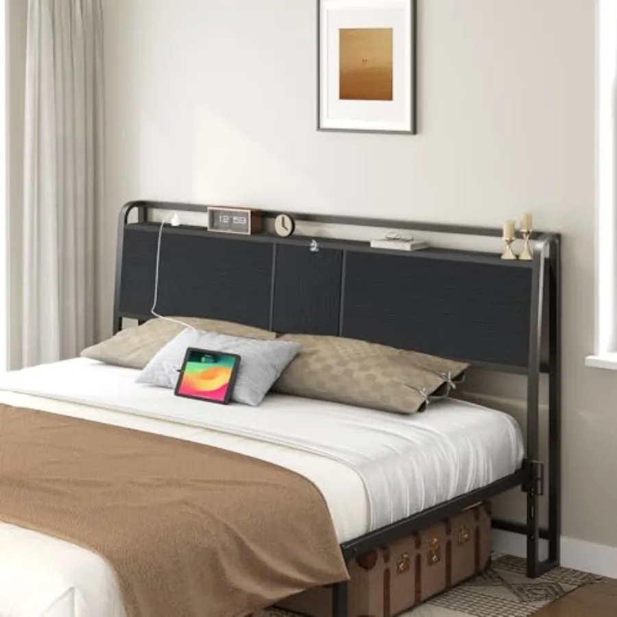 

Headboard Size Headboard with 2 Power Strips Industrial Head Board with Flip Door and Bed Frame Adapter Height Adjustable Black