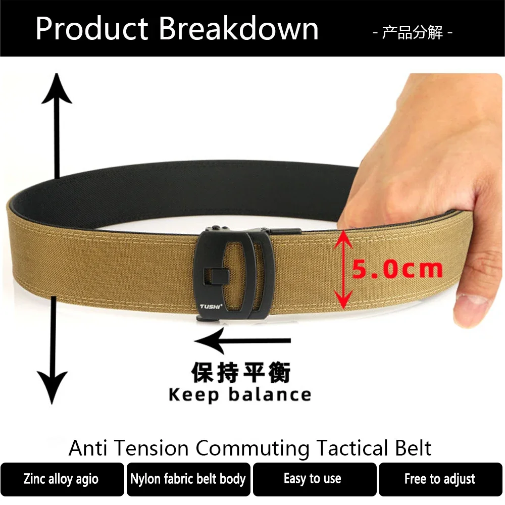 TUSHI Brand 5CM Wide Double-Layer Reinforced Automatic Buckle Shooting Training Quick Hanging Pistol Nylon Belt Outdoor Leisure