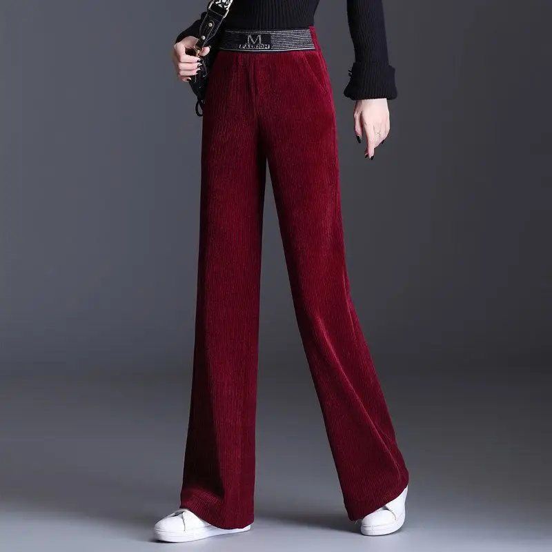 

Women Clothing Red Fashion Casual Loose Pants Solid High Waist Straight Comfortable Trousers Spring Autumn Wide Leg Pants