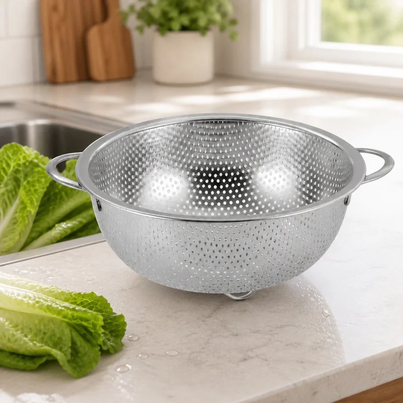 Kitchen Stainless Steel Mesh Strainers with Handles and Storage Stand - Durable Cooking Sieve Set
