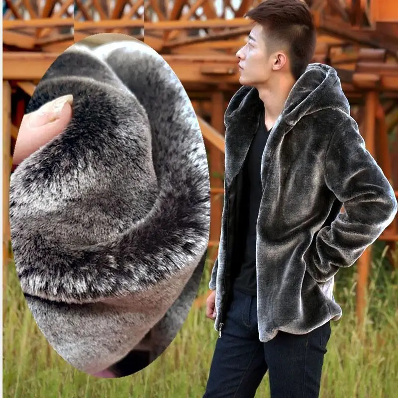 Fashion Winter Mens Faux Fur Mink Fur Coat Short Gray Hooded Coat Warm Overcoat Men Fluffy Plush Coat Male Plus Size Xxxl 4xl