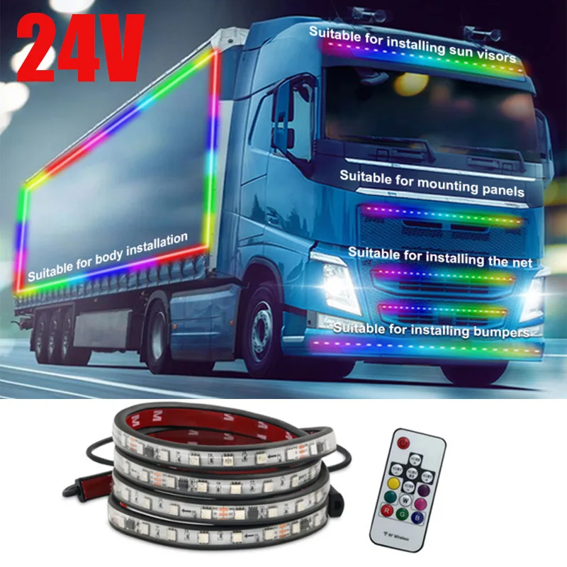 Truck Led Singal Light Night Driving Safety Warning Light Rgb 7 Colorful Flashing Atmosphere Lamp 12V-24V Car Decorative Light