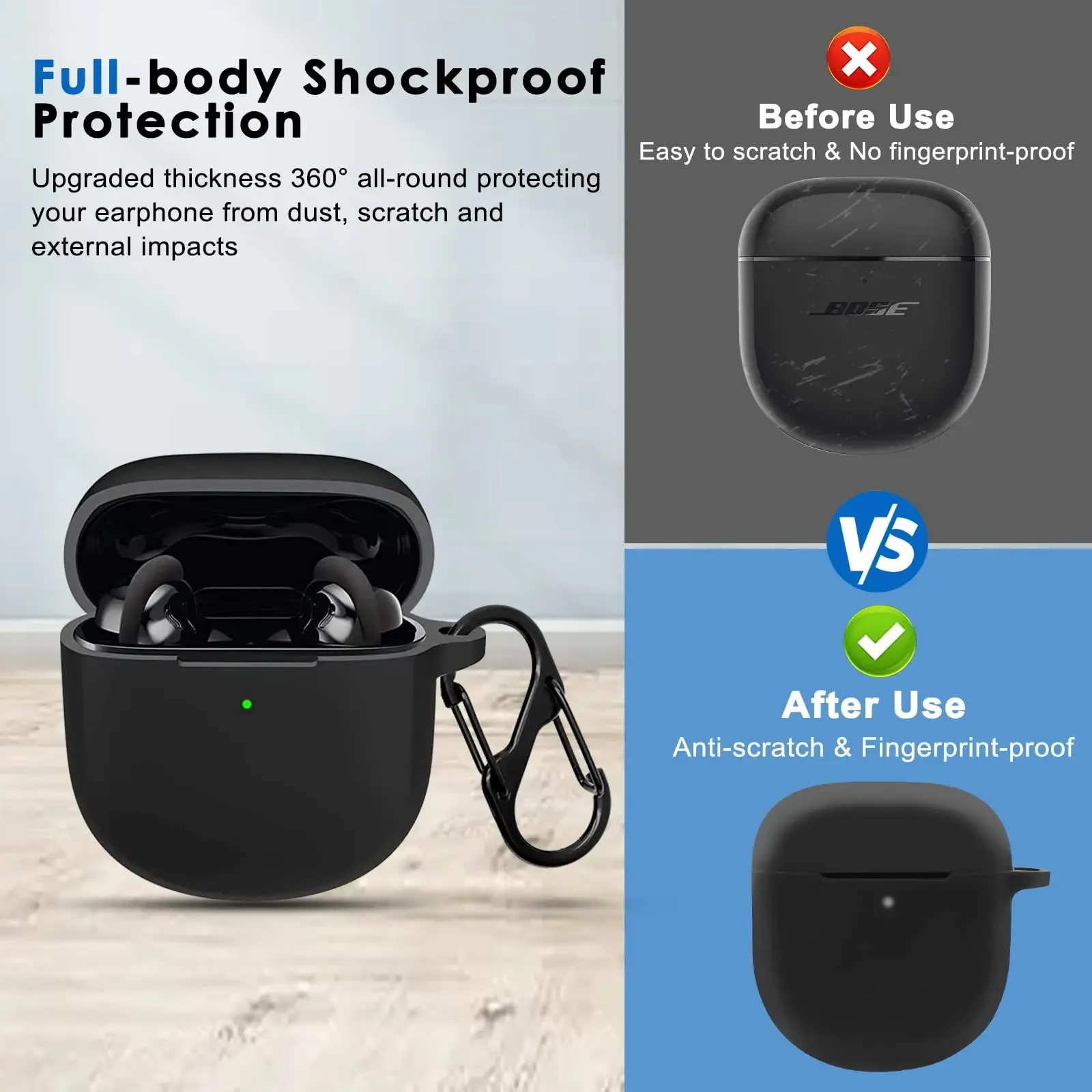 غطاء حماية من السيليكون مقاوم للغبار والصدمات لسماعات الأذن Bose QuietComfort II 2 QC2 TWS المانعة للضوضاء مع حلقة تسلق