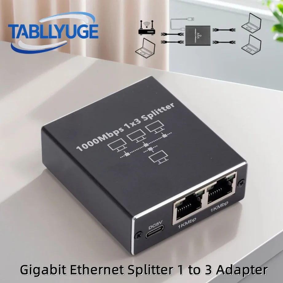 1000Mbps Ethernet Splitter Adapter LAN Extender RJ45 1 to 3 Network Splitter 1-in 3-out Works For TV Computer Router Laptop PC
