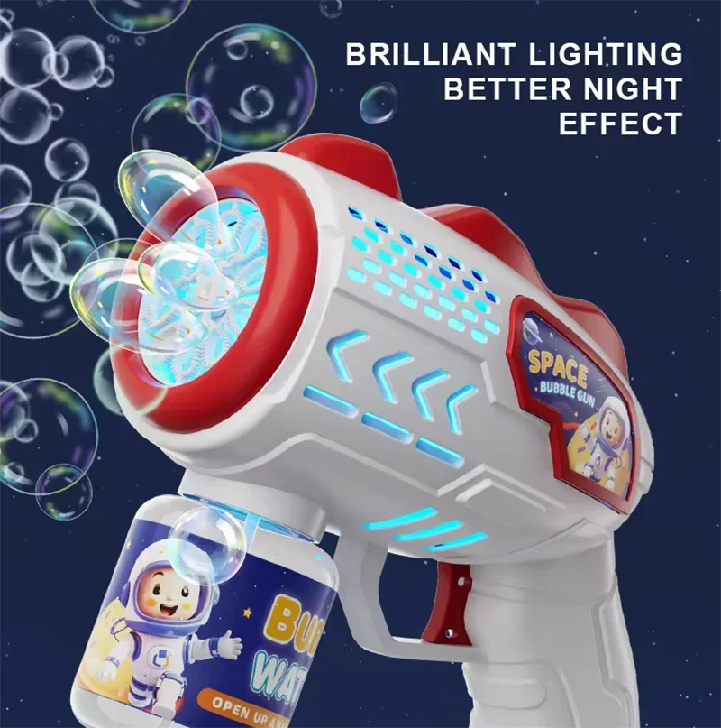 Astronautas espaciais Totalmente automático Bubble Gun, Rocket Bubbles Machine, ventilador automático com bolha líquido brinquedo para crianças, presente